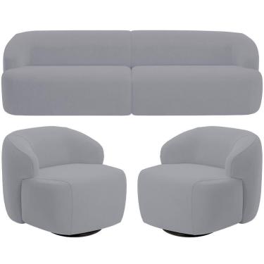 Imagem de Sofá 3 Lugares Curvo Orgânico Com 02 Poltronas Living 250cm Barolo L06 Veludo Cinza