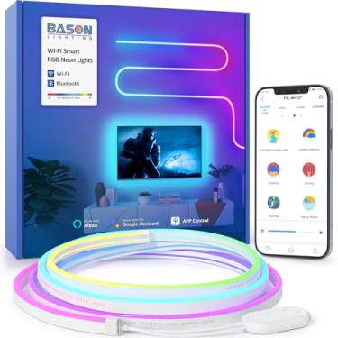 Imagem de BASON LIGHTING Luzes De Corda Neon Rgb+Ic Lighting, Fita Led 9,8 Pés, Funciona Com Alexa, Google Assistente, Para Sala Jogos, Decoração Parede Quarto, Sincronização Música, Design Faça Você Mesmo (N