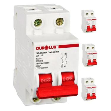 Imagem de 4 Disjuntores 2 Polos 25 Amperes 4ka Curva C Ourolux