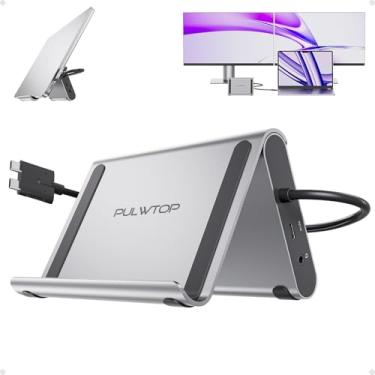 Imagem de Estação de ancoragem para MacBook Pro Dual Monitor 4K @60Hz para MacBook Pro/Air M3 Pro/M4, base para laptop PULWTOP USB C com 2 HDMI, PD, Ethernet, USB A/C 10 Gbps, áudio, SD/TF, USB 2.0
