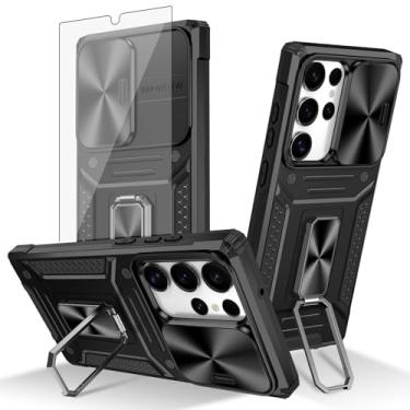 Imagem de Asuwish Capa de celular para Samsung Galaxy S24 Ultra 5G com capa deslizante para câmera de vidro temperado, suporte de anel, resistente, fino, protetor de celular S24Ultra 24S S 24 24Ultra feminino