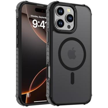 Imagem de DEERLAMN Capa magnética forte para iPhone 16 Pro Max de 6,9 polegadas, [compatível com Magsafe] Capa protetora de telefone transparente fosca fina à prova de choque para mulheres e homens - preto