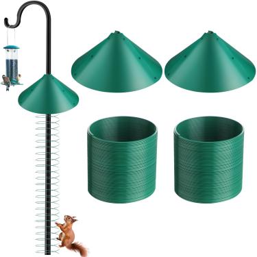 Imagem de Shimeyao Conjunto de 2 defletores de esquilos de 48 cm para alimentador de pássaros com mola antiesquilo dispositivo de proteção de bobina de metal barreira de cone para ganchos de pastor ao ar livre