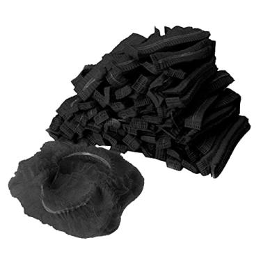 Imagem de MotiveTech 100x Boné Descartável Não Tecido Chapéus Salão Industrial Fábrica, Boné Descartável Não Tecido Chapéus à Prova de Poeira, Capa de Cabeça Industrial, Preto, Tamanho real
