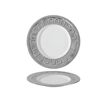 Imagem de Prato de sobremesa ocidental de cerâmica em relevo prato de bife doméstico - prato romano de 20 cm - prata