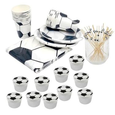 Imagem de Kit Mimo Tema Futebol: Lembrancinha Infantil Decoração de Mesa e Festa Esportiva DIY Aniversário Gincana Evento Escolar (10 Caixas 20 Picks 16 Copos 16 Pratos 20 Guardanapos)