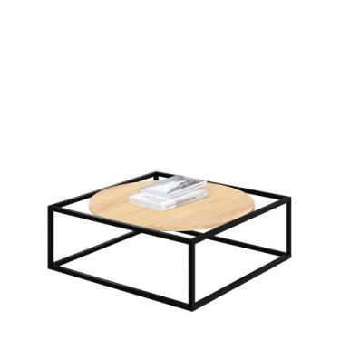 Imagem de Mesa De Centro Sala 64x64x33cm Aço Preto e Madeira Industrial Moon - D