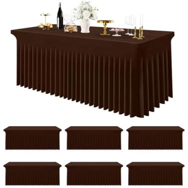 Imagem de Smiry Toalha de mesa de elastano pacote com 6, toalha de mesa elástica elástica para mesas retangulares de 2,8 m, saia de mesa lavável à prova d'água para casamentos, banquetes e festas (café, 226 cm