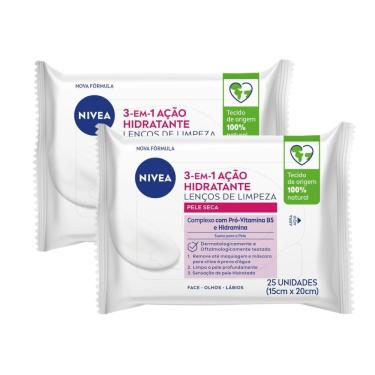 Imagem de Kit 2 Lenço de Limpeza Nivea Demaquilante Ação Hidratante 3 em 1 25 Unidades