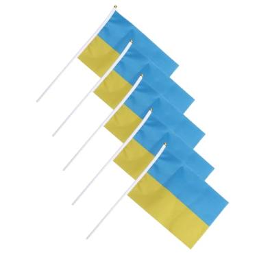 Imagem de Estink Bandeirinhas da Ucrânia Mini Bandeiras da Ucrânia Portáteis Pacote Com 10 Unidades Poliéster Resistente Ao Desbotamento Leve 28x20cm Com Hastes para Eventos Esportivos Festas