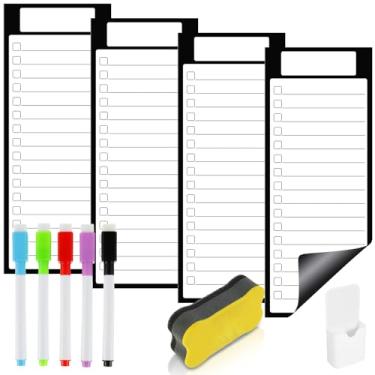 Imagem de Quadro branco magnético para geladeira, quadro branco reutilizável apagável a seco, quadro branco magnético portátil de 25 x 10 cm, quadro magnético forte com marcadores, apagador a seco para cozinha