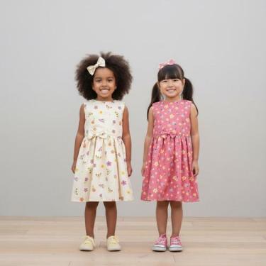 Imagem de Dois Vestido Bebê Luxo Princesa com Manguinha Infantil Encanto - Flor 