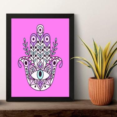 Imagem de Quadro Esotérico Olho Grego E Hamsa - Lilás 24X18Cm - Vidro
