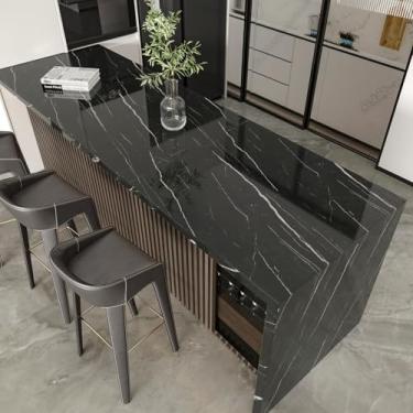 Imagem de VaryFloral Papel de contato com bancadas de mármore preto descasque e cole papel de parede de granito brilhante à prova d'água pré-colado em mármore para banheiro armários de cozinha capa de balcão 30