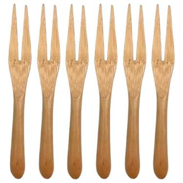 Imagem de Jogo De Garfo Bambu 6 Mini Garfo Talheres Petiscos Conjunto Ecológico 