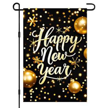 Imagem de BlissYard Feliz Ano Novo Bandeira de Jardim 30,5 x 45,7 cm Ouro Glitter Decoração de Quintal de Férias de Inverno Faixa de Boas-Vindas Sazonal Sinal de Gramado de Natal Dupla Face Poliéster Para