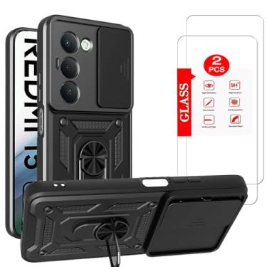 Imagem de Anvzle Capa para Xiaomi Redmi 15 com [pacote com 2] protetor de tela de vidro temperado, capa protetora para Redmi 15 4G/5G [grau militar] protetora, com lente protege o suporte magnético com suporte