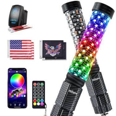 Imagem de Nilight Chicote De Led Fat Light 2 Peças 1 Pé Rgb Antena Iluminada Chicotes Com Controle Remoto E Aplicativo Padrões Perseguição Faça Você Mesmo Luzes Freio Reverso Para Quadriciclo Utv Polaris Rzr