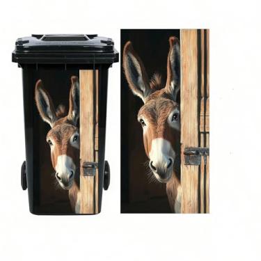 Imagem de Adesivos de lixeira de animal com rodas de guaxinim burro macaco caixote de lixo, 36,8 cm x 81,8 cm à prova d'água grandes envoltórios para latas de lixo, entrada de garagem, jardim, decoração de