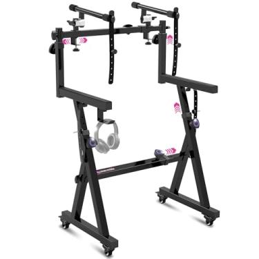 Imagem de Liquid Stands Suporte Duplo Para Teclado De Piano Com Rodas E 2ª Camada - Estilo Z Rolante Ajustável, Portátil, 2 Teclados Digitais Elétricos Resistentes Sintetizadores, Compatível Pianos 54, 61 88