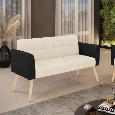 Imagem de Sofá Namoradeira 2 Lugares Pés Palito Natural Elisa Preto-linho Bege A19 D03 - D'rossi