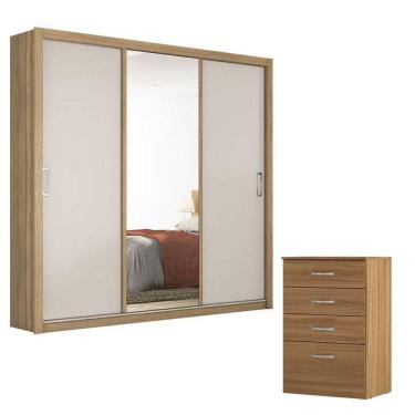 Imagem de Cômoda Astral E Guarda Roupa Casal Residence Amêndola Off White - Demóbile