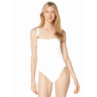 Imagem de Michael Kors Swimwear Uma peça feminina de gola quadrada lisa, Branco, 8