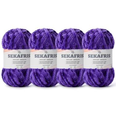 Imagem de Fio de chenille grosso felpudo para crochê, fios macios de pelúcia para tricô à mão, fio de cobertor de bebê volumoso 4 x 100 g (4 x 49,2 jardas) para crochê amigurumi, fios de veludo fofo de crochê