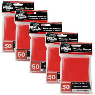 Imagem de Monster Protectors Mangas brilhantes vermelhas tamanho padrão 250 unidades - Compatível com MTG Magic The Gathering e outras cartas de jogos de tamanho padrão, trocas, esportes e colecionáveis