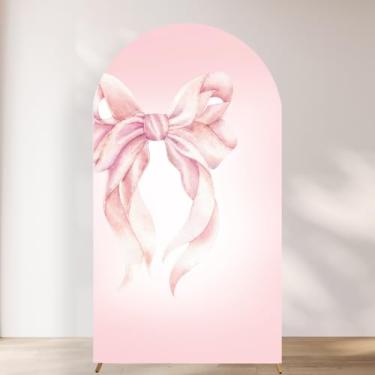 Imagem de yomievenjoy Capa de fundo de arco rosa de 1,8 m para meninas, coquette, chá de bebê, festa de aniversário, laço pastel, princesa, elastano, arqueado, faixa de boas-vindas para cabine de fotos, 8 x 1,8