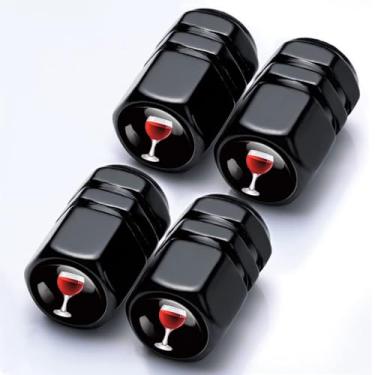 Imagem de Pacote com 4 tampas de haste de válvula de pneu de vinho tinto, acessórios fofos de carro de vinho, decoração de carro, tampas de pneu de alumínio, vinhos tintos à prova de vazamento, presentes para