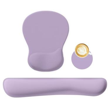 Imagem de RICHEN Suporte de descanso de pulso para mouse pad e conjunto de teclado com porta-copos, espuma viscoelástica curva côncava, base antiderrapante, alívio da dor, confortável e fácil digitação para