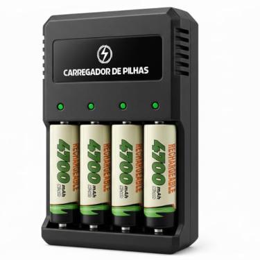 Imagem de Carregador de Pilhas Recarregáveis AA e AAA Com 4 Pilhas AA Inclusas