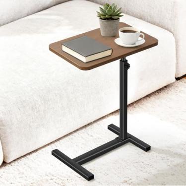 Imagem de Tinysun Bandeja de TV, altura ajustável e design estável em forma de C, mesa de lanche para sofá, cadeira de cama, mesa lateral em forma de C para comer, trabalhar, laptop, espaços pequenos (marrom)