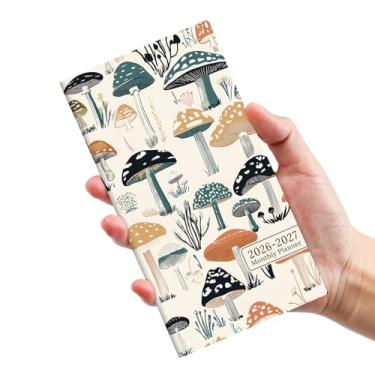 Imagem de Calendário de bolso 2026-2027 para bolsa, planejador mensal de dois anos, tamanho pequeno (16,5 cm x 9 cm) - Mushrooms Grove