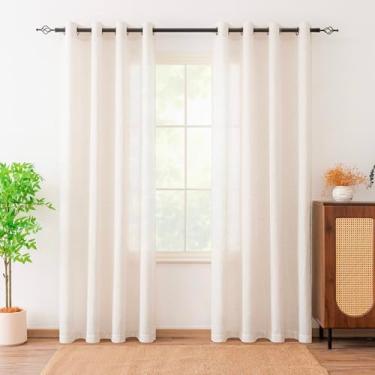 Imagem de Tuffeel Cortinas de linho para sala de estar, cortina de filtro de luz semitransparente mesclada de linho com ilhós, cortinas de privacidade, 203 cm de comprimento, conjunto de 2 painéis - bege branco