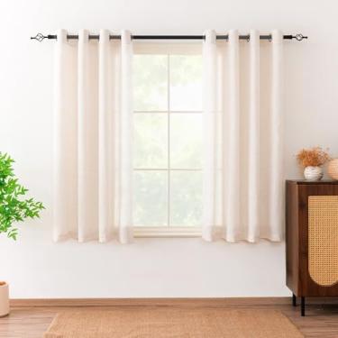 Imagem de Tuffeel Cortinas de linho para sala de estar, cortina de filtro de luz semitransparente mesclada de linho com ilhós, cortinas de privacidade, 163 cm de comprimento, conjunto de 2 painéis - bege branco