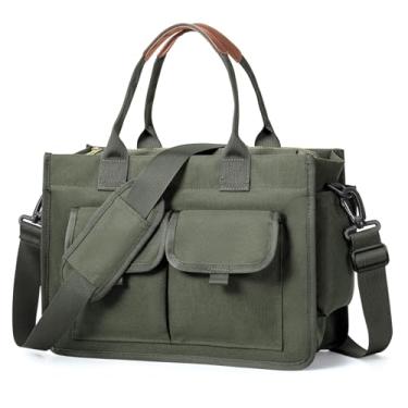 Imagem de coowoz Sacola de lona para mulheres de trabalho com zíper, bolsas transversais de enfermeira, bolsa de ombro, faculdade, professor, laptop, bolsa, Verde oliva, 14.17 x 5.51 x 10.24 inches, Casual