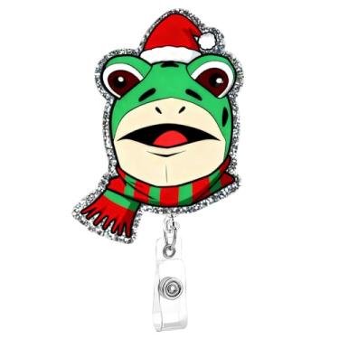 Imagem de Porta-crachá de Natal com rotação de 360° para cartão de identificação com desenho animado engraçado sem rei sapo clipe retrátil fofo rosa glitter clipe médico para escritório RN CNA LPN trabalhador