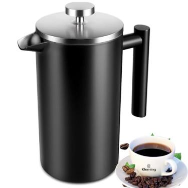 Imagem de KLEMING COFFEE |Cafeteira de Prensa Francesa com Parede Dupla em Aço Inoxidável,700 ml, Térmica, 60 MinutosTempo de Preservação do Calor, Filtragem Perfeita, Aço Inox 304. Preta com Tampa Prata |