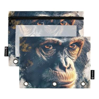 Imagem de CEBUGI 3 bolsas de lápis com zíper e janela transparente, 2 pacotes de estojo para exames de sala de aula (cabeça de macaco)