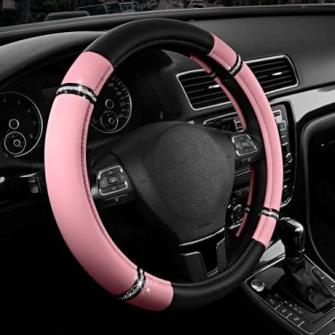 Imagem de Capa de volante de couro Road Comfort – Capa antiderrapante premium para volante de carro – Ajuste universal para carros, caminhões e SUVs de 36,8 cm – 39,4 cm – Rosa