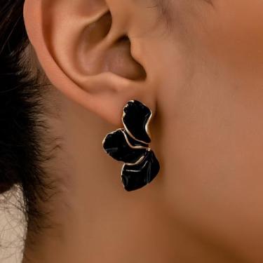 Imagem de Brincos de flor para mulheres, brincos florais de ouro grandes, exclusivos, branco, verde, azul, rosa, presentes de Natal, presentes de amizade para mulheres, dia dos namorados, Medium, Latão, Sem