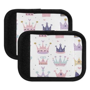 Imagem de Qilmy Conjunto de 2 identificadores de bagagem com coroa de desenho animado para alça confortável para carrinho de bebê, mala de viagem, acessórios de viagem de avião1097