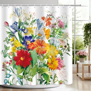 Imagem de APROPHIC Cortina de chuveiro floral de primavera para banheiro, flores vintage, aquarela, flores silvestres, decoração de banheira, conjunto de cortinas de chuveiro à prova d'água, secagem rápida, com