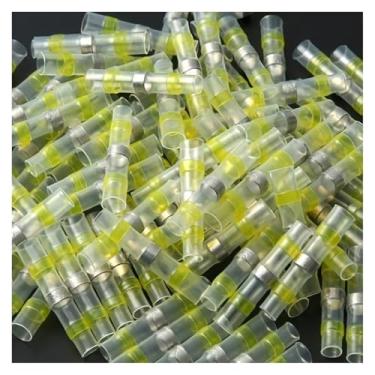 Imagem de ROUPWKWO Conectores termorretráteis terminais de tubo de manga conector elétrico de fio de emenda solda cabo elétrico isolado (amarelo, 100 peças)