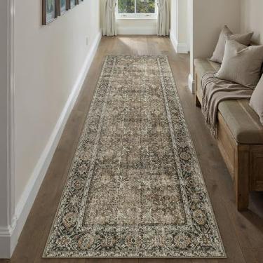 Imagem de PureCozy Tapete de corredor marrom 2'6"x10' Vintage Area Carpet Corredor Longo Interior Cozinha Lavável Sala de Estar Pelo Baixo Tradicional Afligido Retro Accent Tapete Antiderrapante Lavanderia
