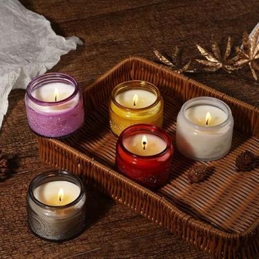 Imagem de Suporte de vela de vidro para luz de chá com tampa, luzes de chá coloridas, suportes de velas, centros de mesa para festa de casamento, castiçais votivos de vidro para centros de mesa (cinza)