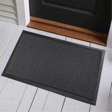 Imagem de Dasenvo Tapete antiderrapante para entrada interna e externa, tapete de boas-vindas resistente à água para entrada em casa, fácil manutenção (cinza + preto, 48 x 75 cm)