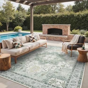 Imagem de GENIMO Tapete para área externa e interna, 20 x 25 cm, impermeável, não cai, fácil de limpar, tapete boho para pátio, sala de estar, varanda, sala de jantar, trailer, deck, quarto, acampamento